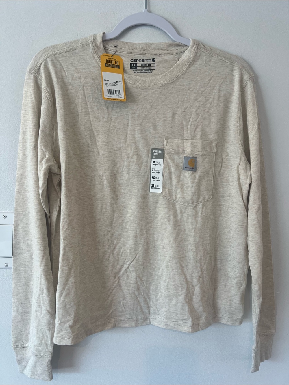 NEW Carhartt Tencel Fiber Series Womens XS Loose Long-Sleeve Pocket Tee  Oatmeal